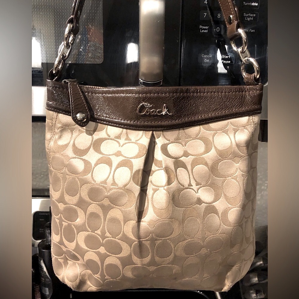 MINT!! Coach Ashley Signature Shoulder Crossbody Bag Beige Brown